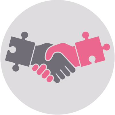An infographic of two hands made up of jigsaw pieces showing partnership