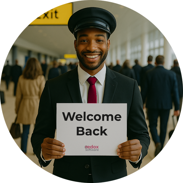 A chauffer with a Welcome Home sign at the airport
